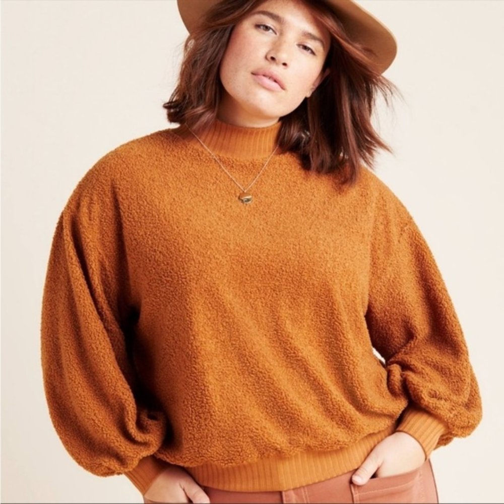 Anthropologie Porridge Clothing Heidi Rust Sherpa Pullover Sweatshirt Size 3X